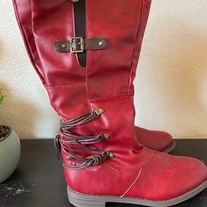 Red knee high costume boots